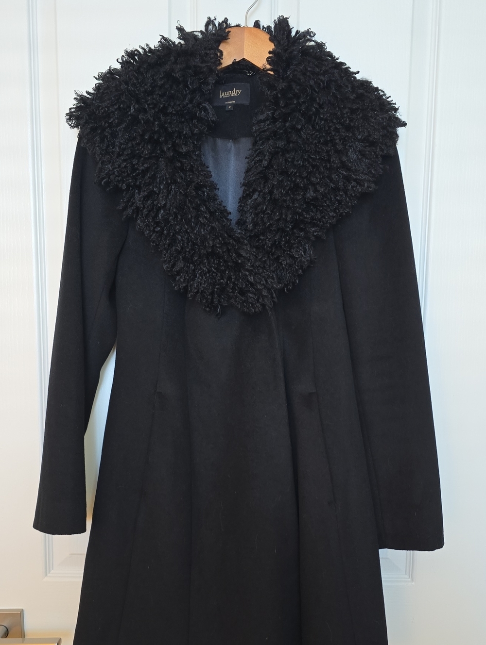 Laundry by Shelli Segal Black Wool Coat with Faux Shearling Collar